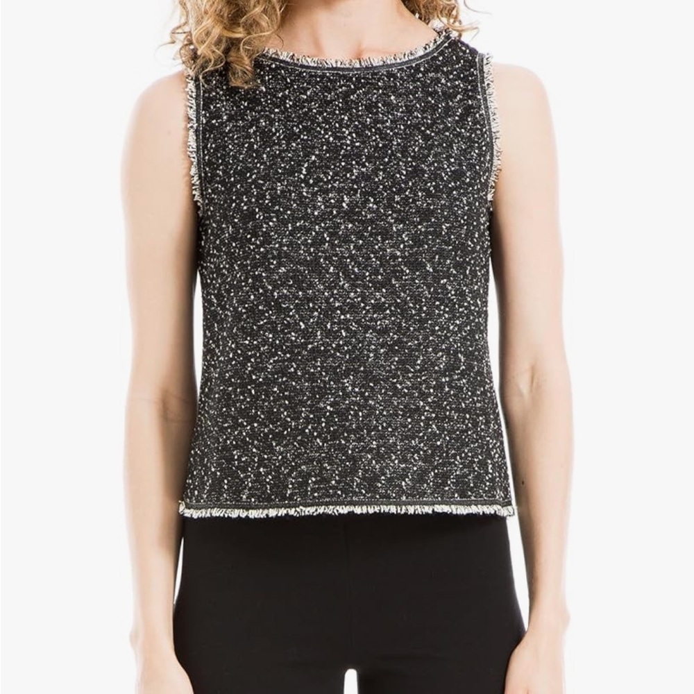 Max Studio Black & White Tweed Camisole with Frayed Trim